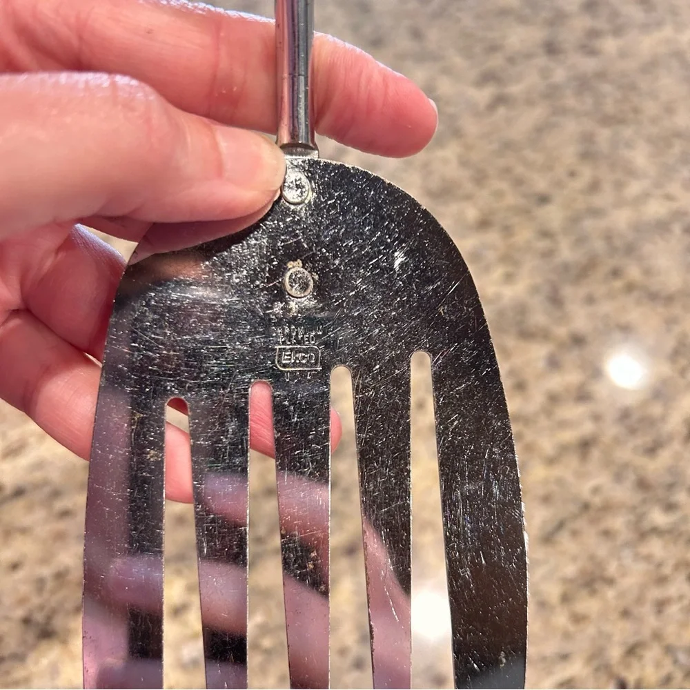 Vintage EKCO 13.5” Slotted Spatula Chromium‎ Plated USA w/ Nylon Handle